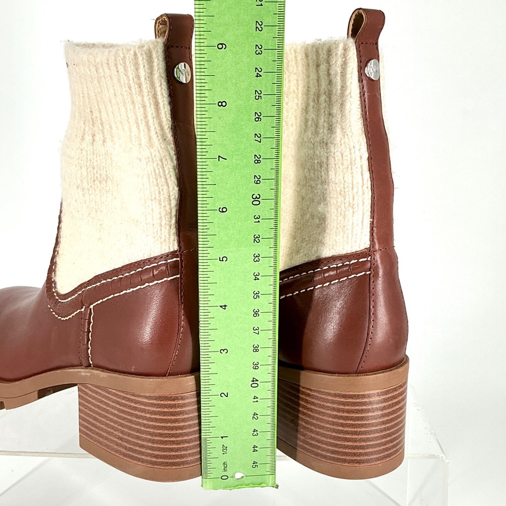 Nine West Size 7.5  Brown Leather Knit Lug Sole Ankle Boots Popit Stacked Heel - Picture 7 of 16